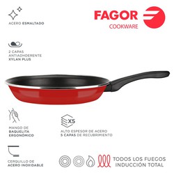 Poêle Optimax ø26cm acier rouge aisi 430 fagor