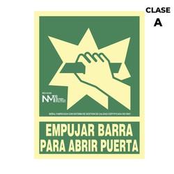 Placa de Evacuação "Barra de Empurrar para Abrir Porta" Classe A (Pvc 1mm) 22,4x30cm