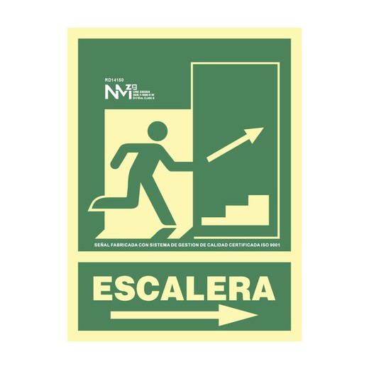 Placa de Evacuação "Escada" Sup Direita Classe B (Pvc 0,7mm) 22,4x30cm