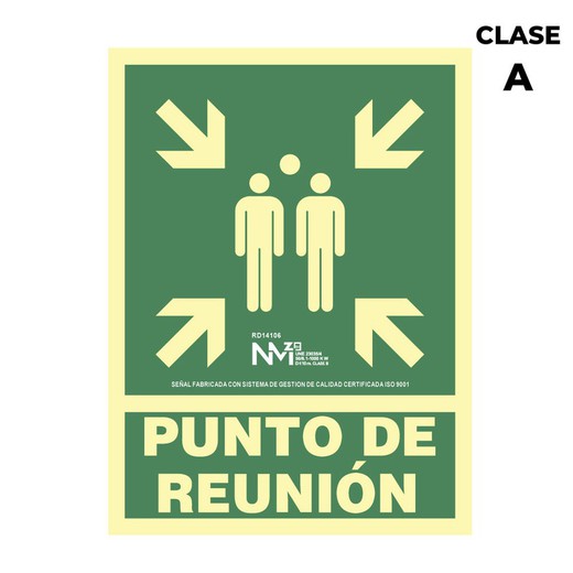 Panneau d'évacuation "Point de rencontre" Classe A (PVC 1mm) 22,4x30cm