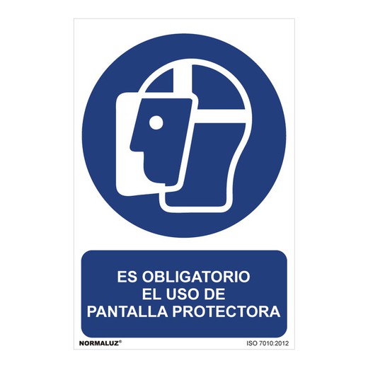 Señal uso obligatorio "es obligatorio el uso de pantalla protectora" (pvc 0.7mm) 30x40cm