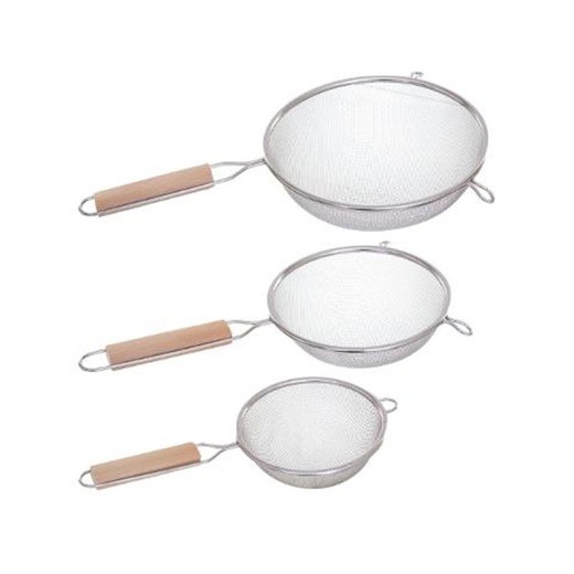 Set 3 coladores inox+madera diam.12cm/16cm/20cm