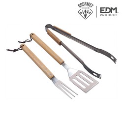 Conjunto de 3 ferramentas para churrasco edm de aço inoxidável