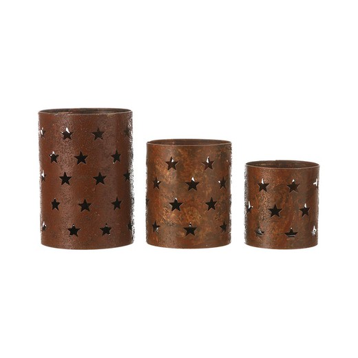 set 3 portavelas metalicos color cobre 16x12cm