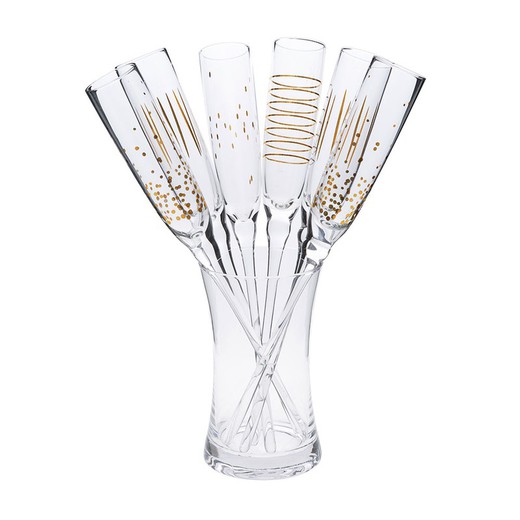 Set 6 copas de cava tipo flauta con soporte coleccion 'happy new year'