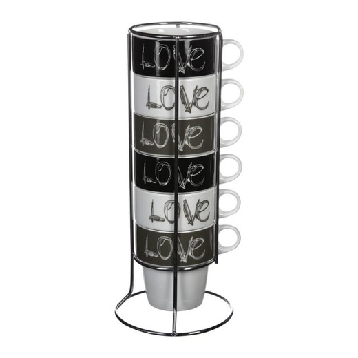 Set 6 tazas 26cl con soporte acero modelo 'love'