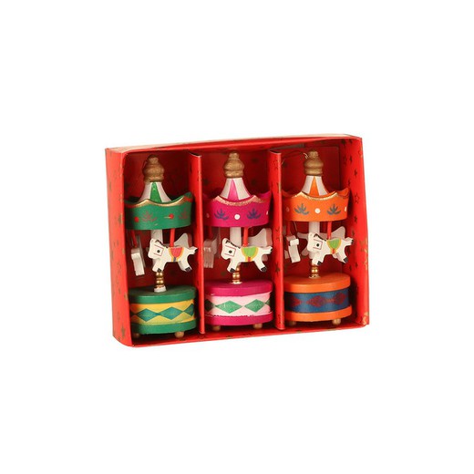 Lot de 3 mini carrousel 3,5x9x11,5cm