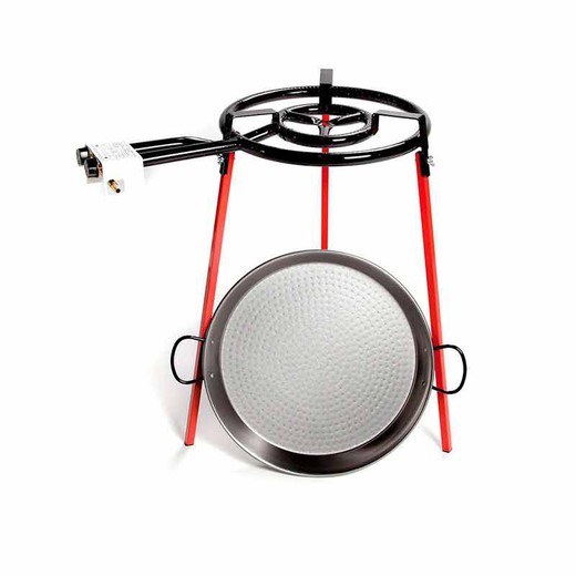 Conjunto de panela de paella polida de 46 cm com tripé e queimador de gás de 400 mm