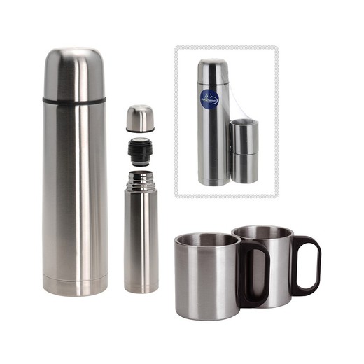 Set thermos 1 litre avec 2 tasses en acier inoxydable