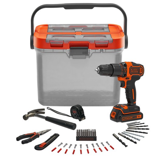 S.of. Brico kit con taladro percutor 18v y accesorios bcksb05-qw black+decker