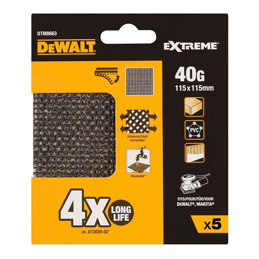 S.of. Pack 5 lijas de malla 1/4 grano 40 para lijadoras orbitales dtm8663-qz dewalt