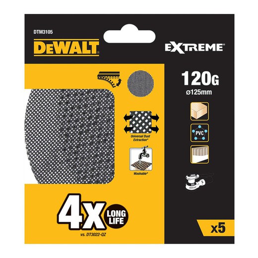 S.of. Pack 5 lijas de malla ø125mm grano: 120 para lijadoras rotoorbitales dtm3105-qz dewalt