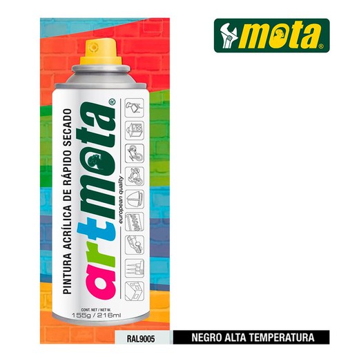 Spray negro alta temperatura ral9005 216ml mota