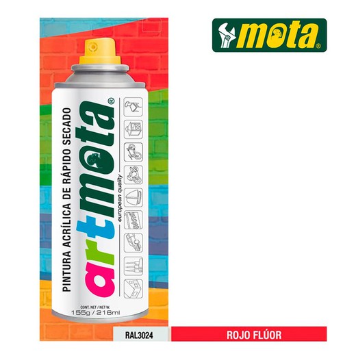 Spray rojo fluorescente ral3024 216ml mota