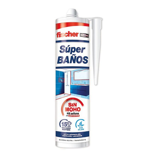 Super baños silicona blanca antimoho sin olor 280ml 563064 fischer