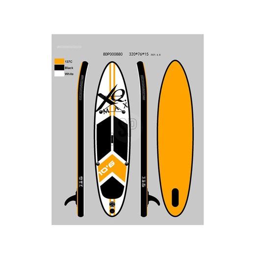 Tabla paddle surf naranja hinchable con remo, inflador y bolsa 320x76x15cm