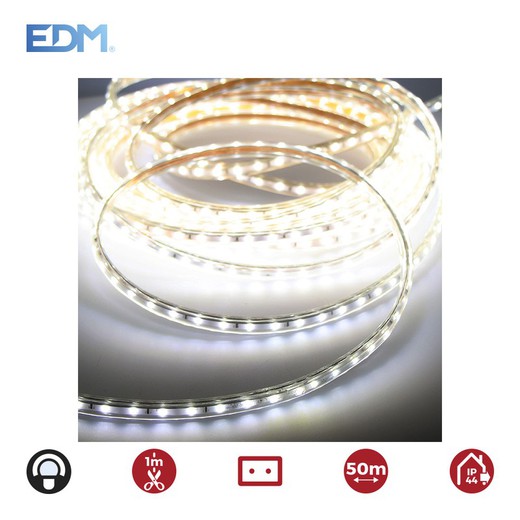 Bande Led 12mm épaisseur 60leds/m 4.2w/m blanc froid ip44 6.400k edm 220-240v (usage intérieur-extérieur) euro/mts