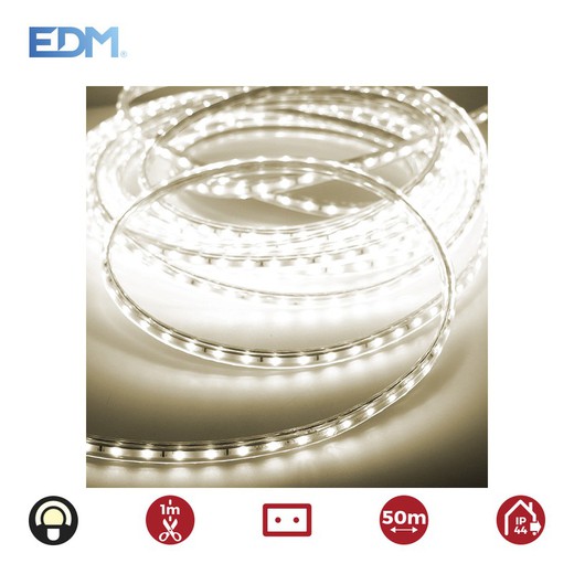 Bande led 60 leds/mts 4,2w/m blanc chaud 3200k edm 220-240v (usage intérieur-extérieur) ip44 euro/mts