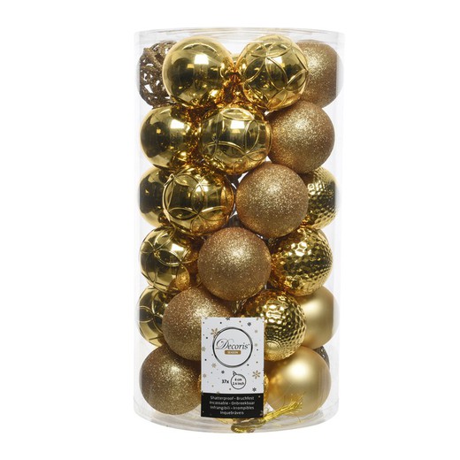 Tube de 37 boules décoratives dorées pour sapin de Noël