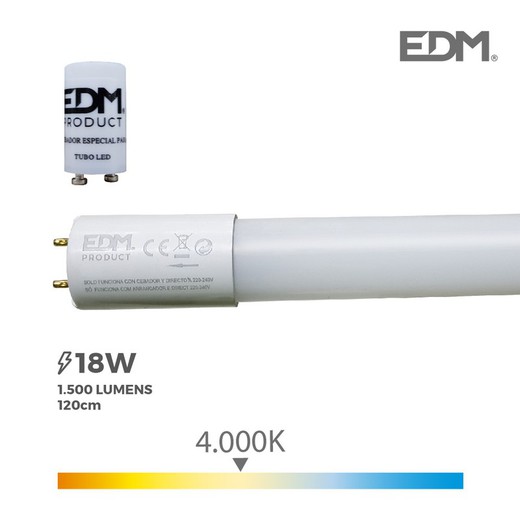 Led tube t8 18w 1500 lm 4000k lumière du jour (eq. 36w) edm