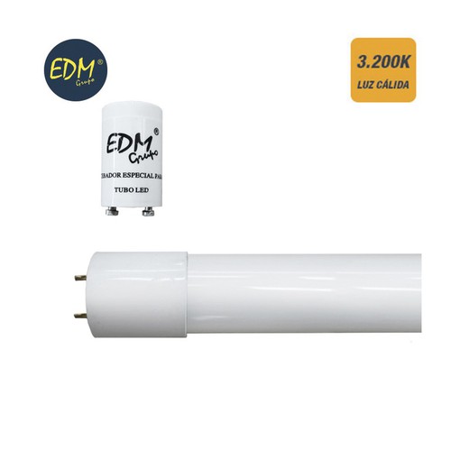 Tubo led t8 18w 1600 lm 3200k luz calida (eq.36w) edm