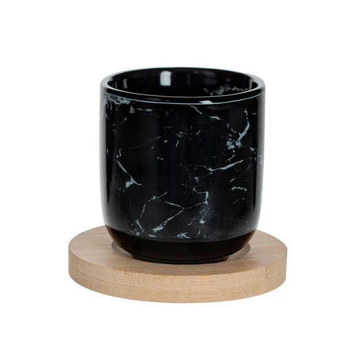 Ult. Unidades set 4 tazas color negro con base madera modelo geom hygge