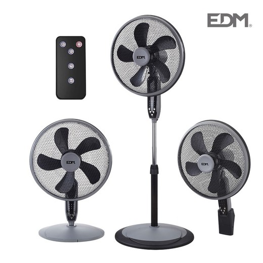 Ventilador 3 en 1( pie, sobremesa y pared ) negro 55w ø aspas 40 cm altura regulable 110-130cm edm