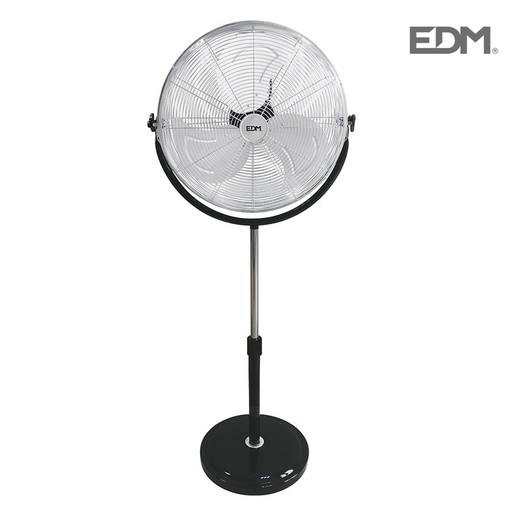 Ventilador de piso industrial com base circular cromada / preta de 120w ø lâminas de 50 cm altura ajustável 118-148 cm edm