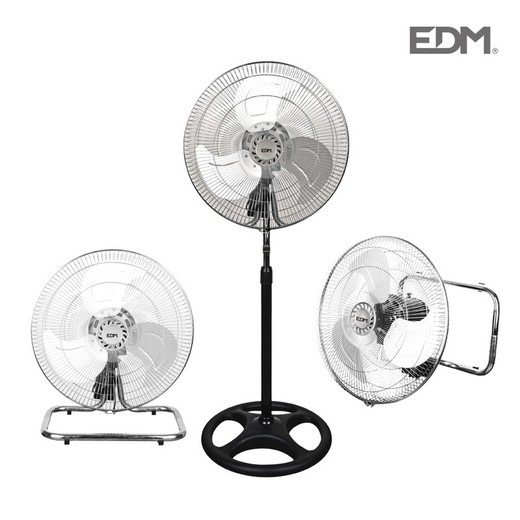 Ventilador industrial 3 em 1 (pé, piso e parede) cromo 80w ø lâminas 45 cm altura ajustável 165-185 cm edm