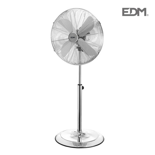 Ventilateur de sol avec base circulaire chromée 60w pales 40 cm hauteur réglable 90-116 cm edm