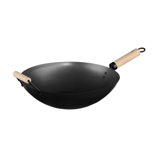 Wok acero 35cm con mango de madera