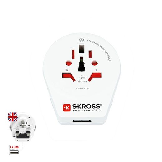 Adaptador do mundo para o Reino Unido com USB Skross 1500267