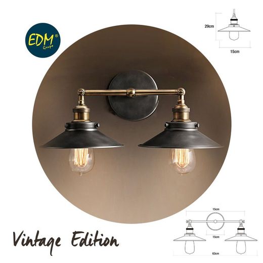Applique vintage double e27 60w - 63x15x29cm