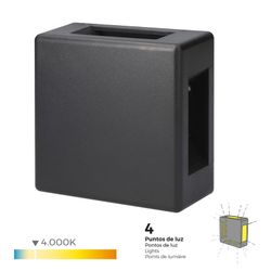 Lâmpada de parede Led 6w 130lm 4000k Luz do dia quadrada Ip65 12x12x5cm 4 projeções Edm