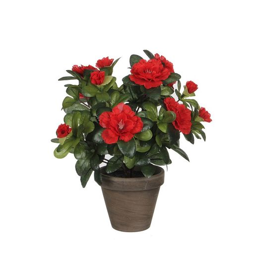 Azálea Artificial Vermelha Em Pote Cinzento Ø11,5cmx27xø20cm