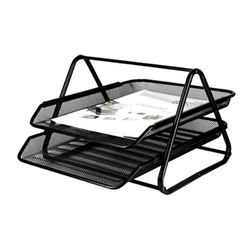 Bandeja de mesa metálica Q-Connect grade Gxa100 preta 2 bandejas 30x35x18,5cm