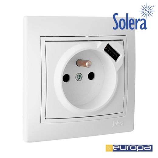 Base Bipolaire 16a 250v Avec Usb Avec Obturateur Prise Française S.Europa Solera Erp60fusbu