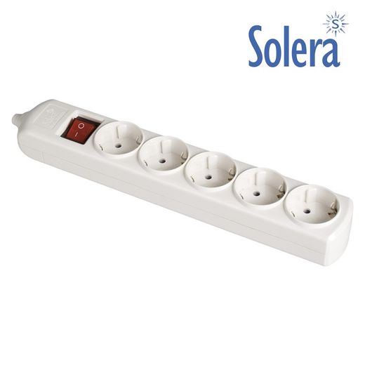 Base bipolaire 5 prises avec interrupteur latéral t/t 16a 250v lumière blanche solera