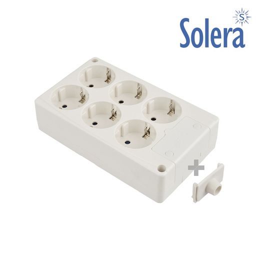 Base bipolar 6 tomas con t/t lateral 16a 250v color blanco solera