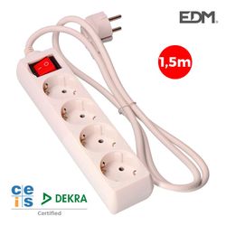 Base multiple 4 tomas schuko com interruptor 1,5m 3x1,5mm