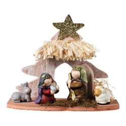 Crèche de Noël avec 5 personnages et écurie 15x8x13cm