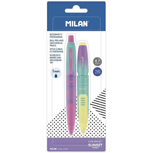Blister 1 Caneta Esferográfica + 1 Lápis Mecânica Compacta Sunset Milan