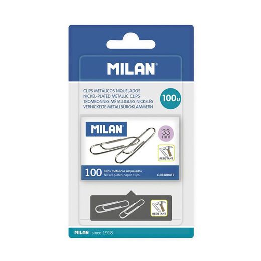 Blister 1 Boîte 100 Clips Métalliques 33mm Milan.