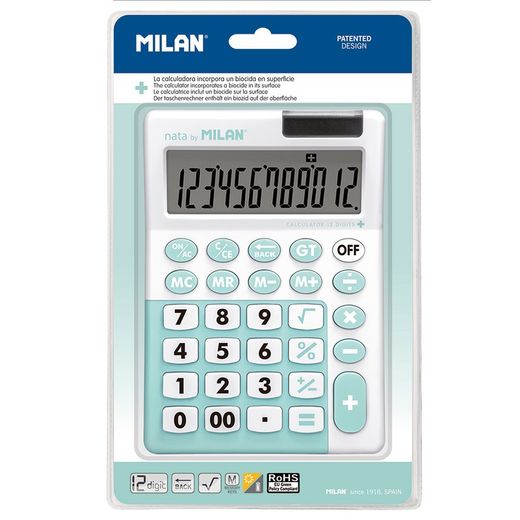 Blister 1 Calculatrice 12 Chiffres Turquoise, Edition + Milan