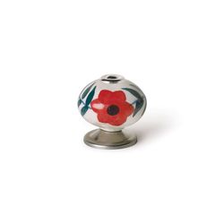 Pacote Blister Com 4 Puxadores Redondos Para Móveis Em Porcelana Acabamento Flor Vermelha Mod.E500 Ø40mm Rei