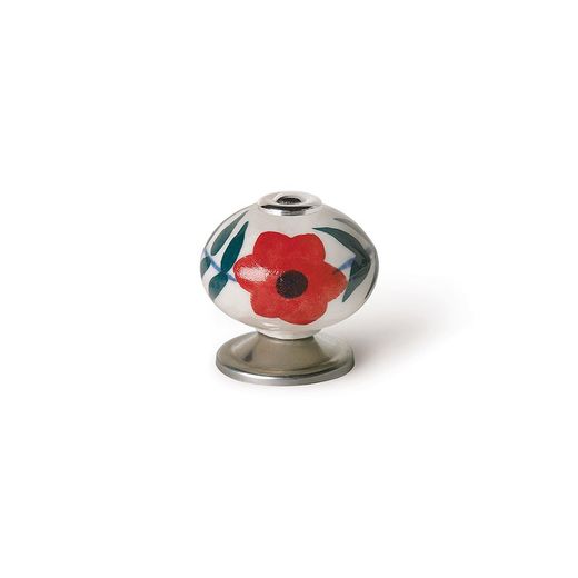 Pacote Blister Com 4 Puxadores Redondos Para Móveis Em Porcelana Acabamento Flor Vermelha Mod.E500 Ø40mm Rei