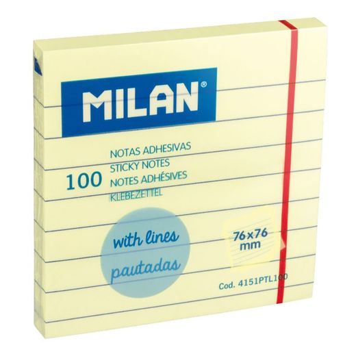 Bloco de 100 notas adesivas pautadas em amarelo claro 76 x 76 mm Milão