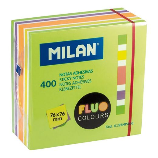 Bloco 400 Notas Autoadesivas Cores Fluo 76 X 76 Mm Milão