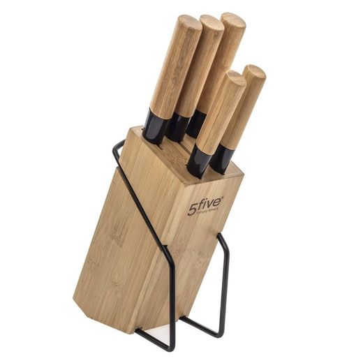 Bloco de Bambu Com 5 Facas 32,5x22,5x7,5cm