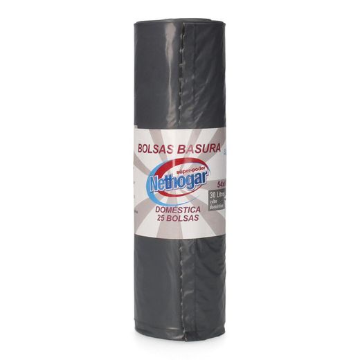 Sac poubelle domestique 30l 25 unités. Couleur Gris 54x60cm